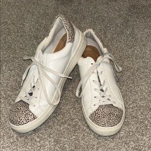 Stylish White and Tan Women's Sneakers